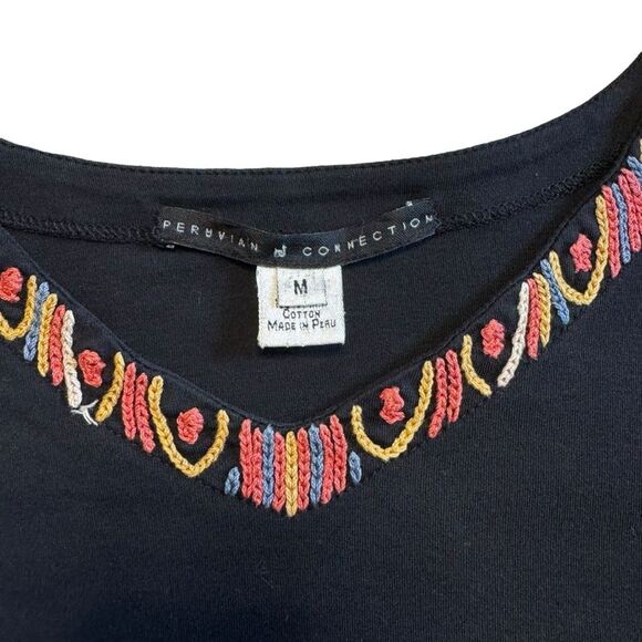 Peruvian Connection Women's Black Embroidered Pima Cotton Tunic Size Medium - Picture 4 of 8